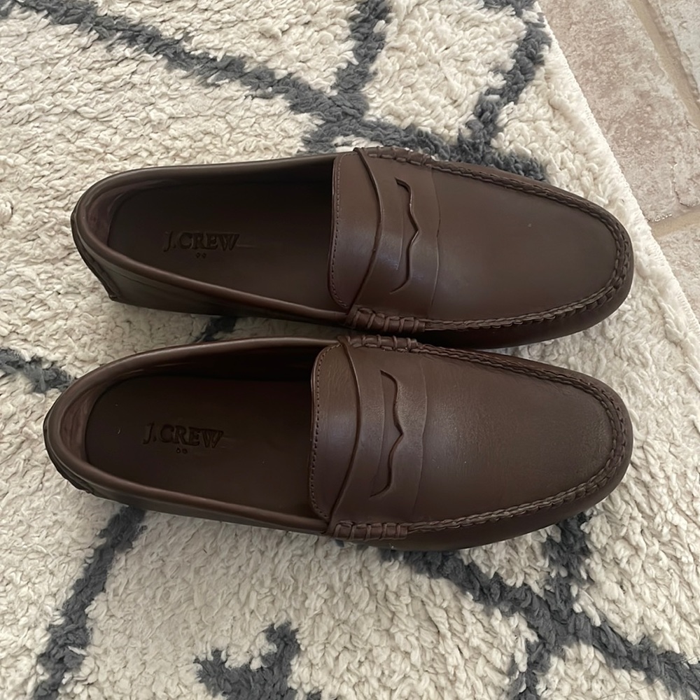 J Crew Factory Men’s Leather Driving Shoes in Dark Cognac Brown Size 9